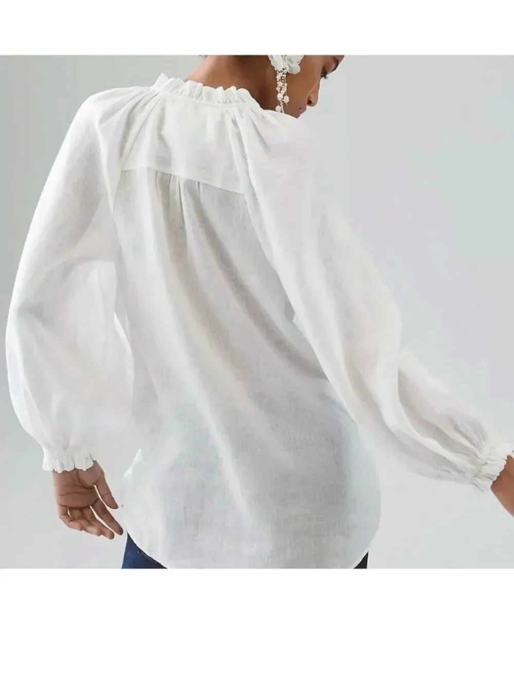 Anthropologie Maeve puffy sleeve pure linen white top size S small Audie
